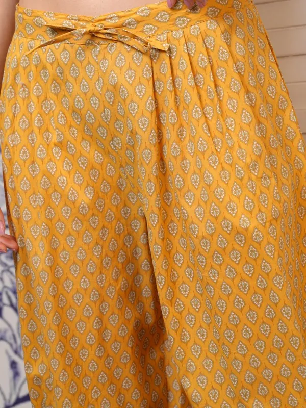 Vishudh Women Mustard Embroidered Kurta With Trousers And Dupatta