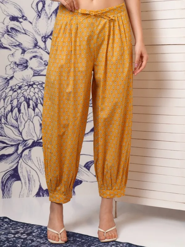 Vishudh Women Mustard Embroidered Kurta With Trousers And Dupatta