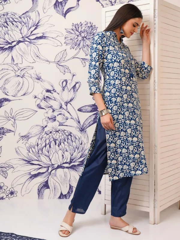 Vishudh Women Blue Printed Straight Kurta