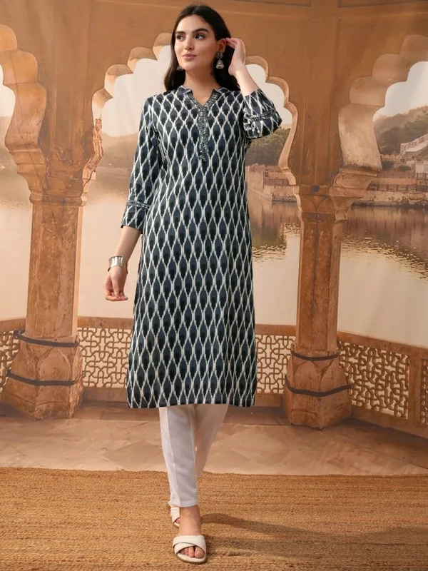 Vishudh Women Grey Printed Straight Kurta