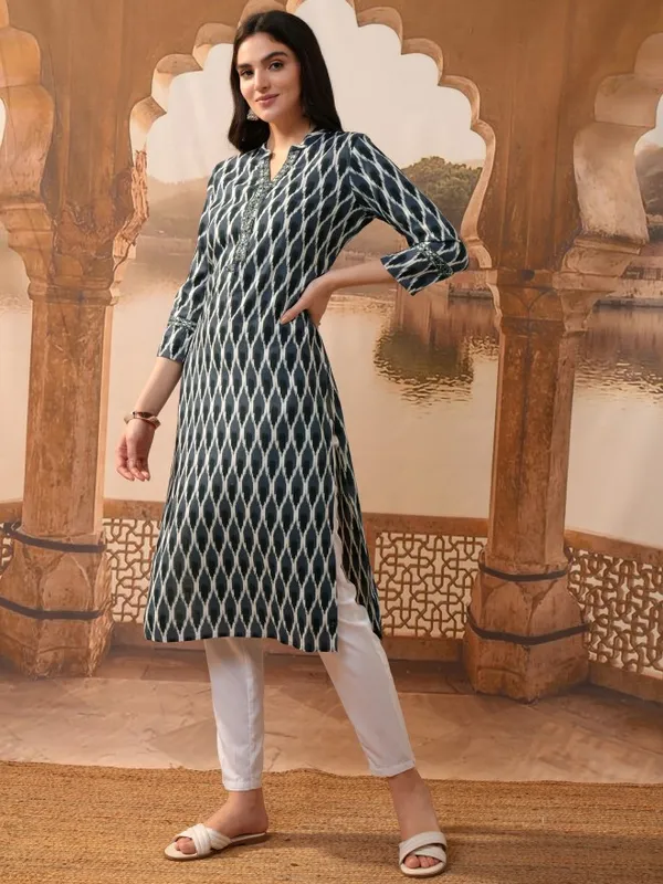Vishudh Women Grey Printed Straight Kurta