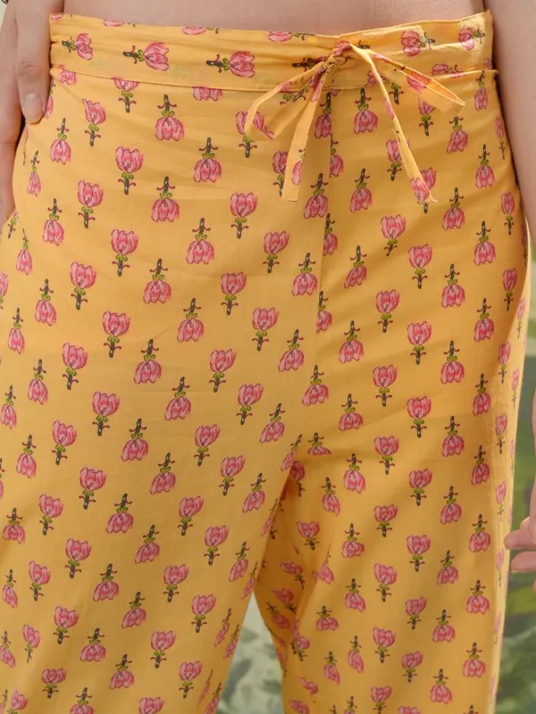 Vishudh Women Mustard Printed Kurta With Trousers & Dupatta
