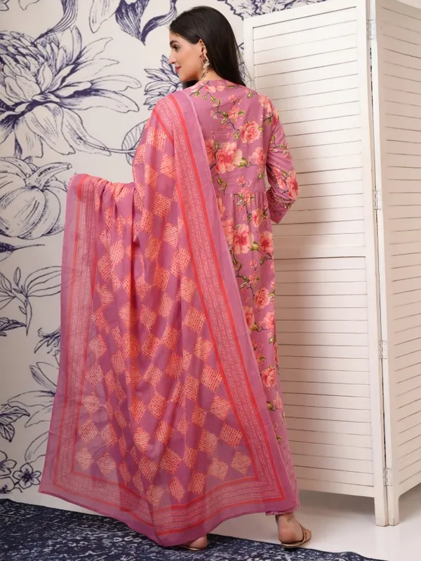 Vishudh Women Pink Embroidered Kurta With Trousers And Dupatta