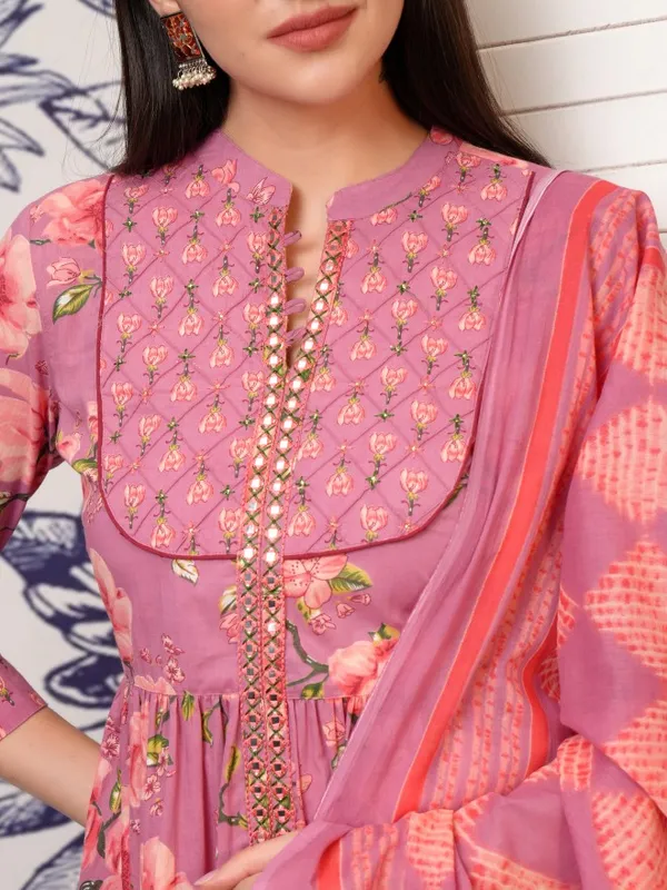 Vishudh Women Pink Embroidered Kurta With Trousers And Dupatta