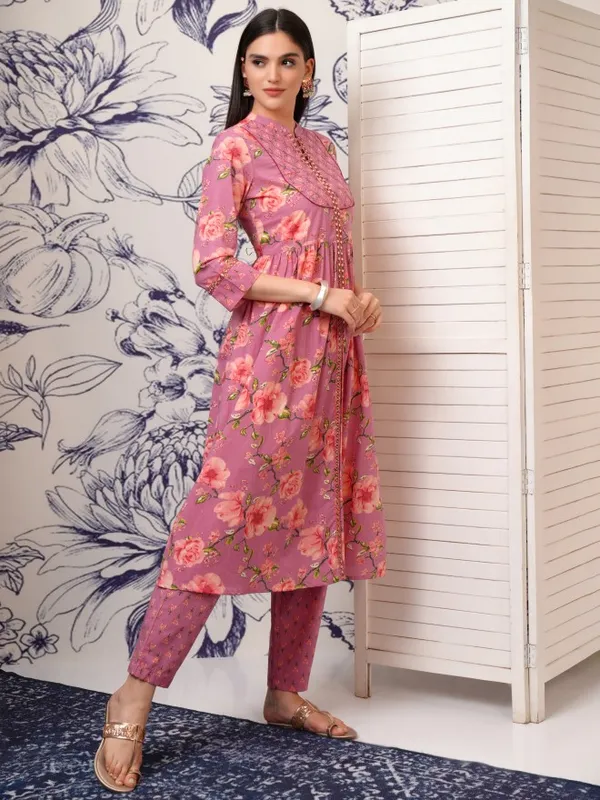 Vishudh Women Pink Embroidered Kurta With Trousers And Dupatta
