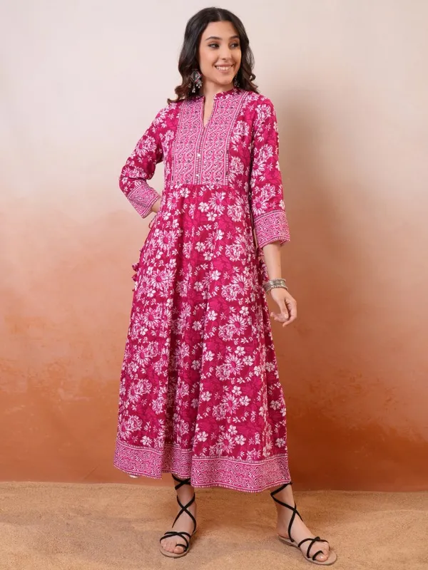 Vishudh Women Pink Printed Fit And Flare Dress