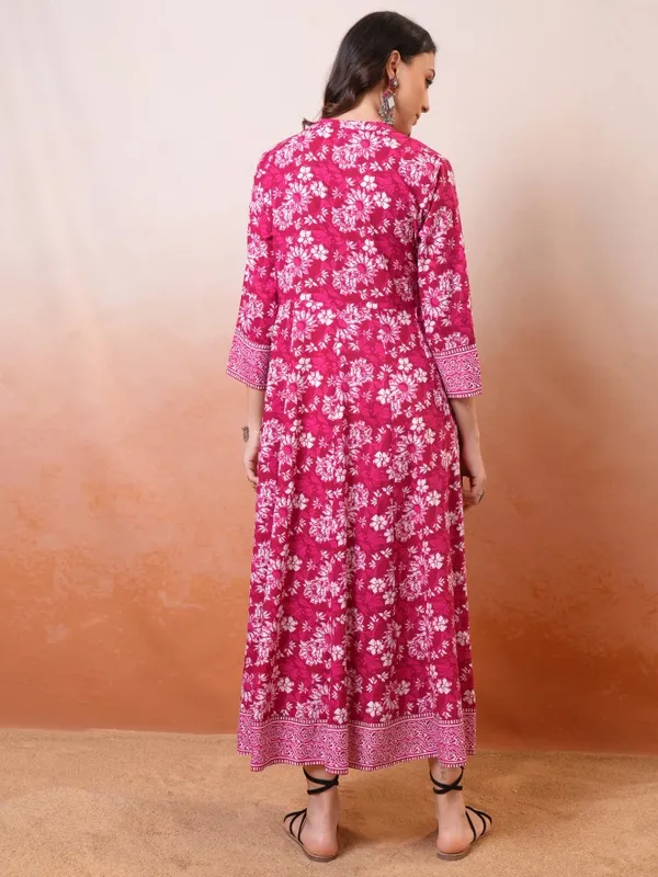 Vishudh Women Pink Printed Fit And Flare Dress