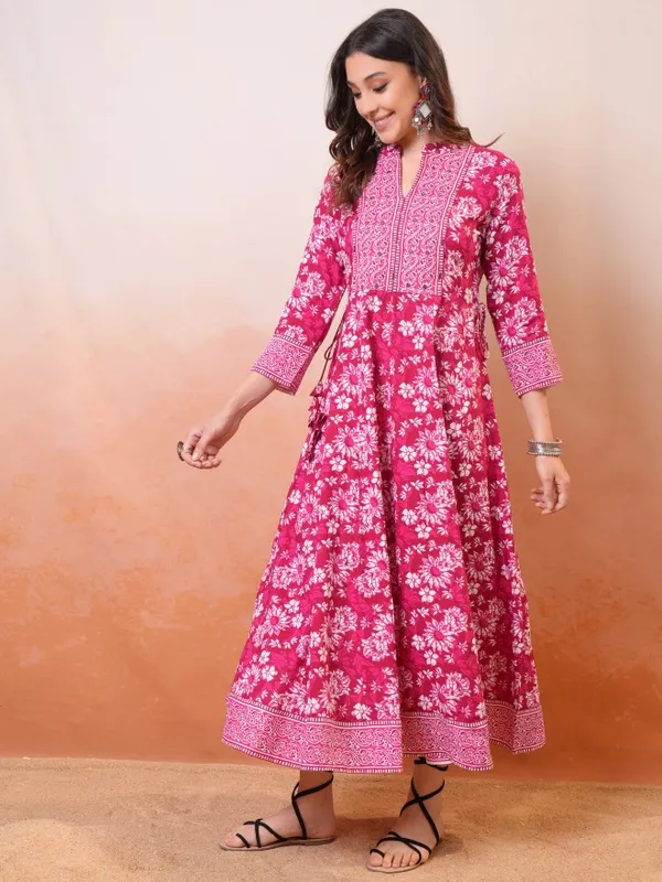 Vishudh Women Pink Printed Fit And Flare Dress