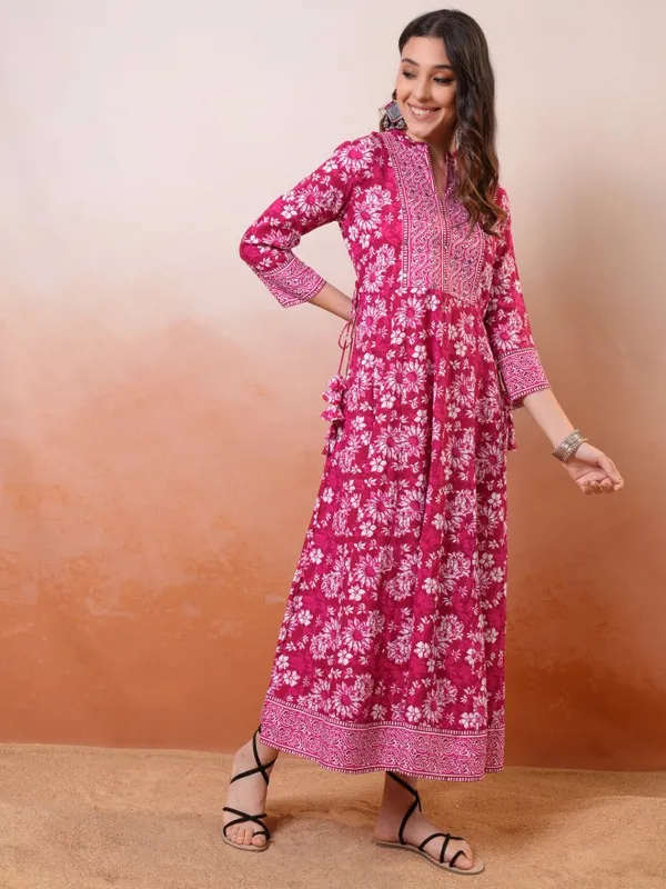 Vishudh Women Pink Printed Fit And Flare Dress