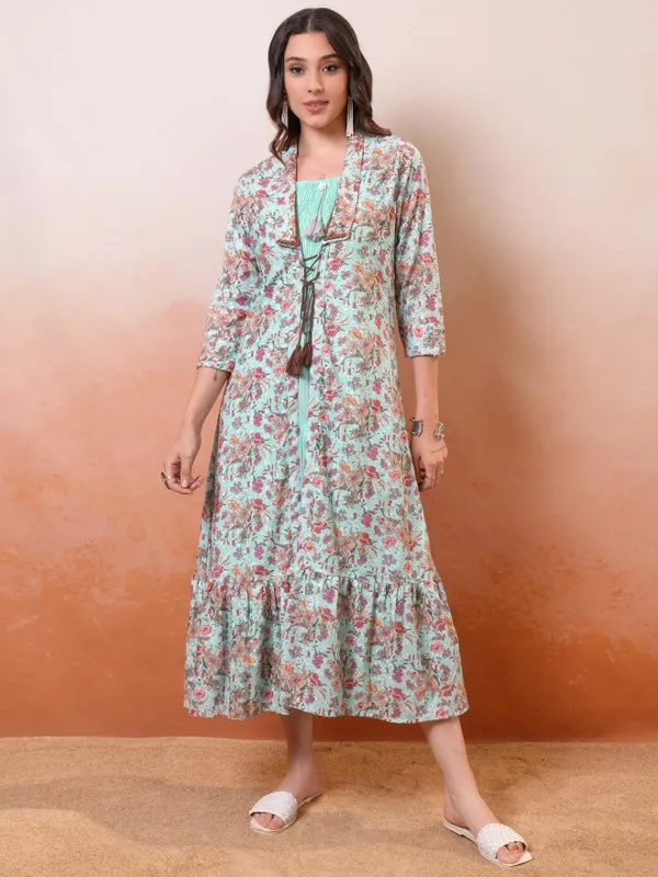 Vishudh Women Green Printed Drop-Waist Dress