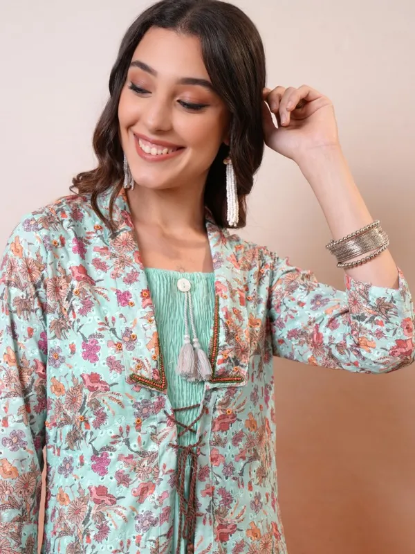 Vishudh Women Green Printed Drop-Waist Dress