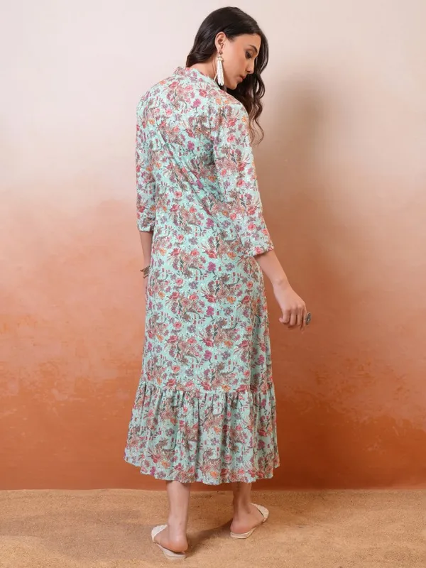 Vishudh Women Green Printed Drop-Waist Dress