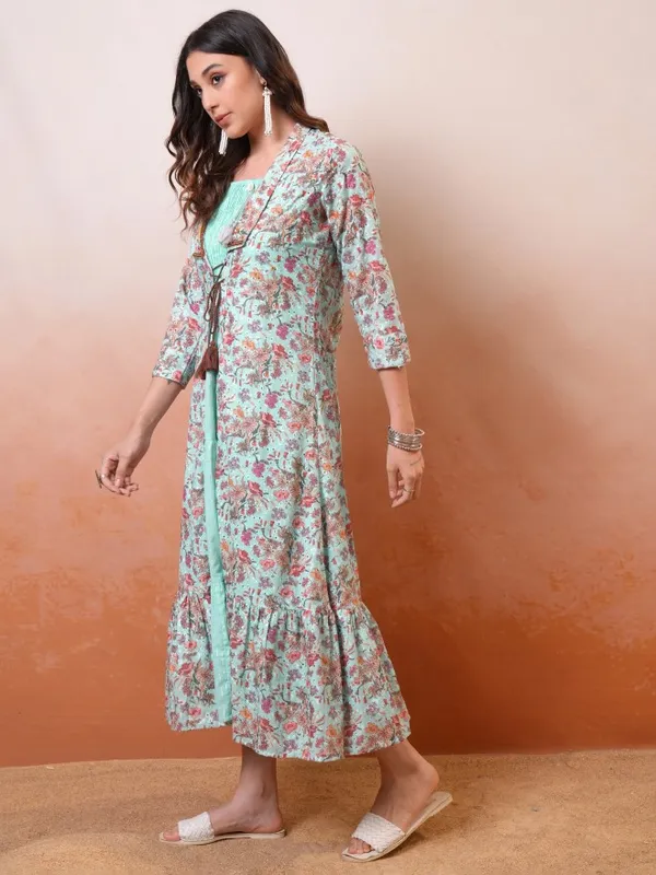 Vishudh Women Green Printed Drop-Waist Dress