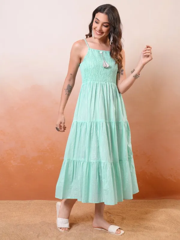 Vishudh Women Green Printed Drop-Waist Dress