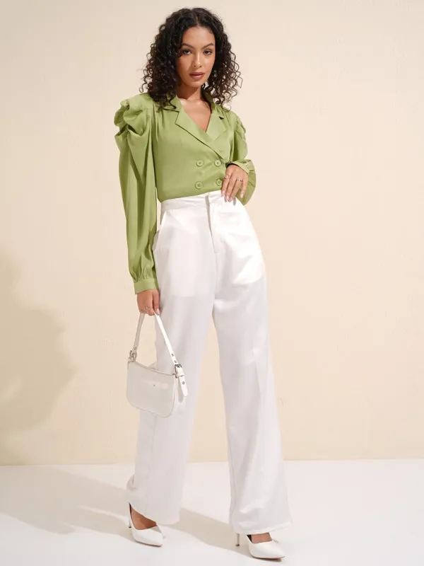 Tokyo Talkies Women Green Solid Wrap Blazer Top