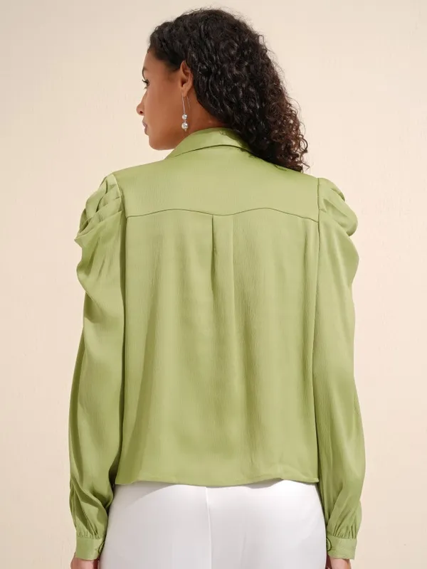 Tokyo Talkies Women Green Solid Wrap Blazer Top