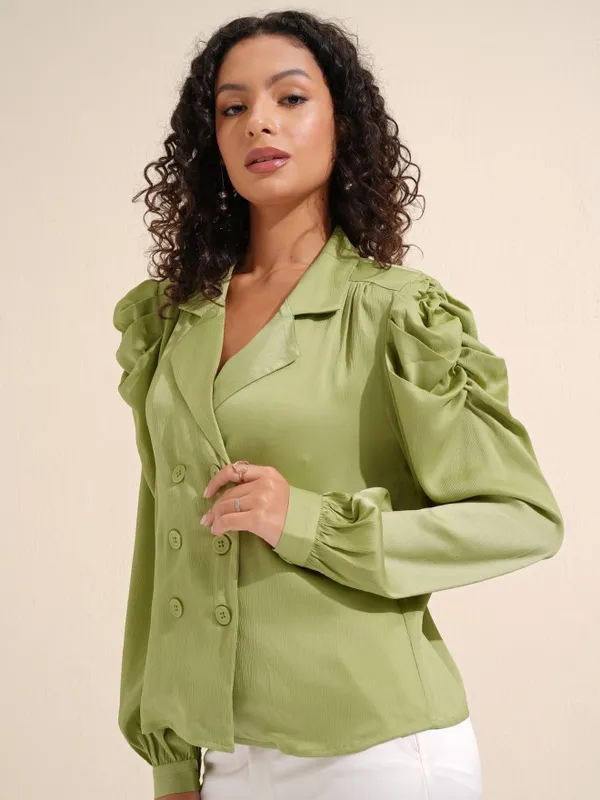 Tokyo Talkies Women Green Solid Wrap Blazer Top