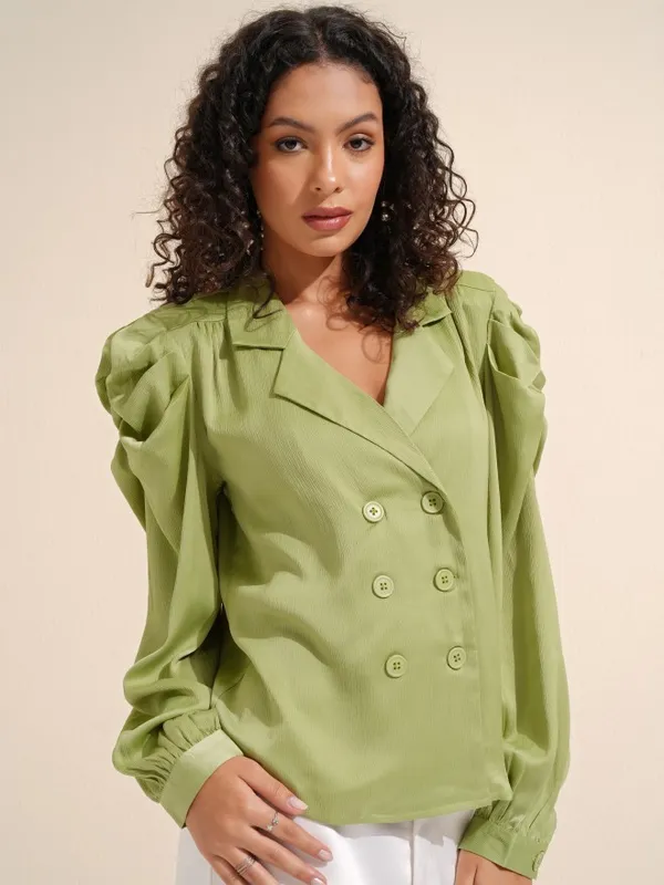 Tokyo Talkies Women Green Solid Wrap Blazer Top