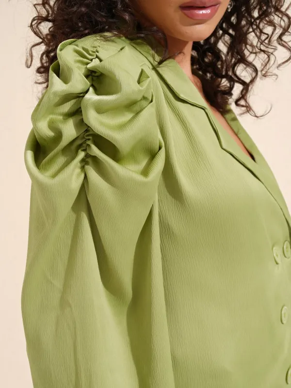 Tokyo Talkies Women Green Solid Wrap Blazer Top
