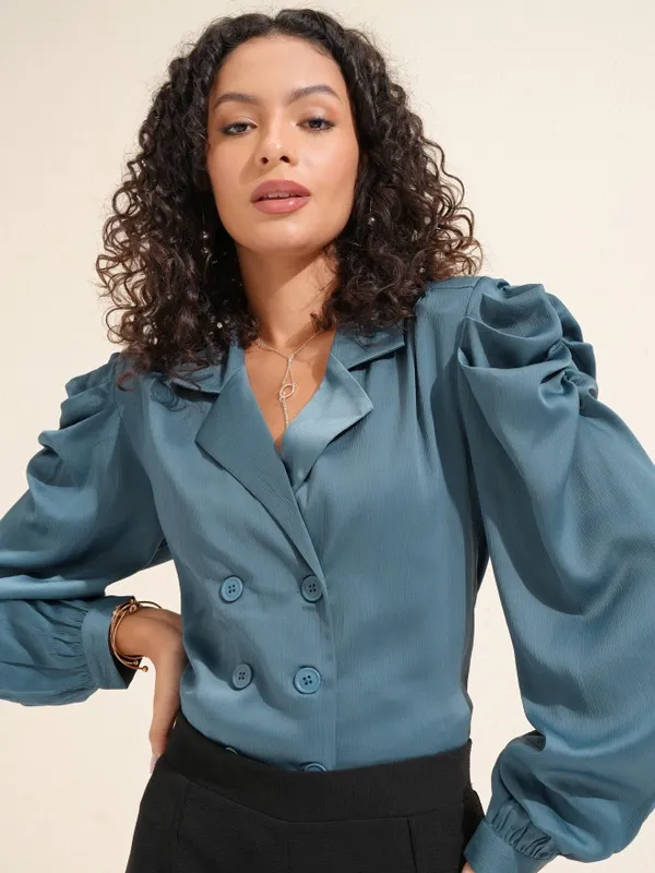 Tokyo Talkies Women Grey Solid Wrap Blazer Top