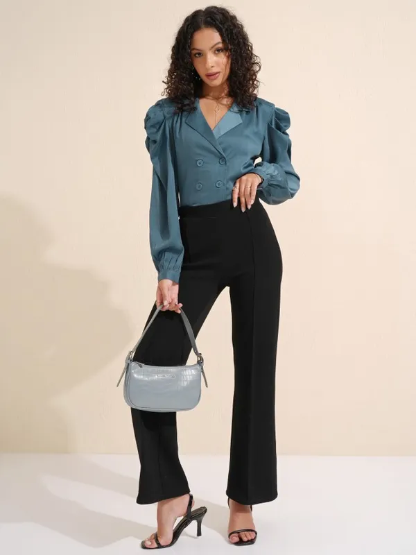 Tokyo Talkies Women Grey Solid Wrap Blazer Top