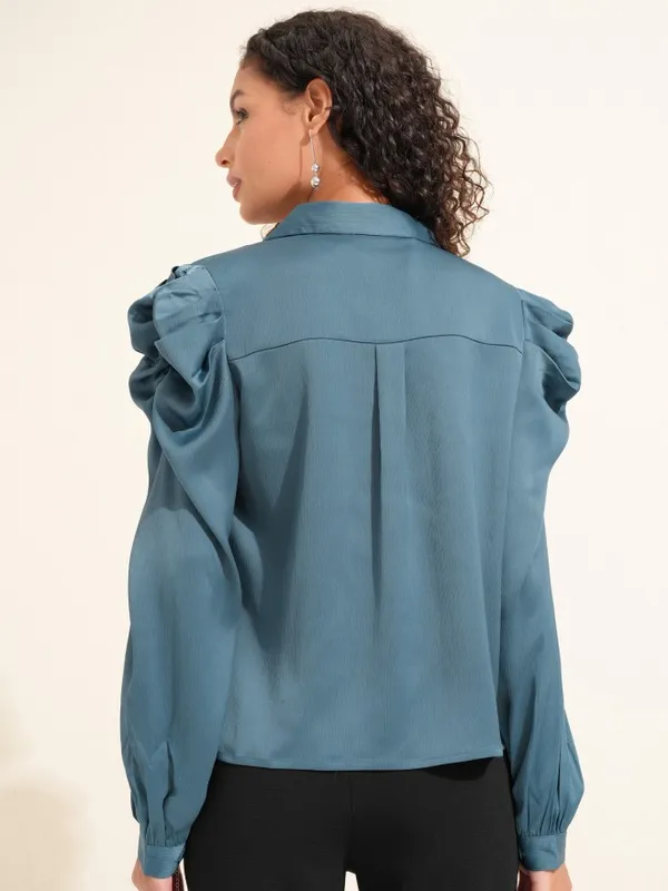 Tokyo Talkies Women Grey Solid Wrap Blazer Top