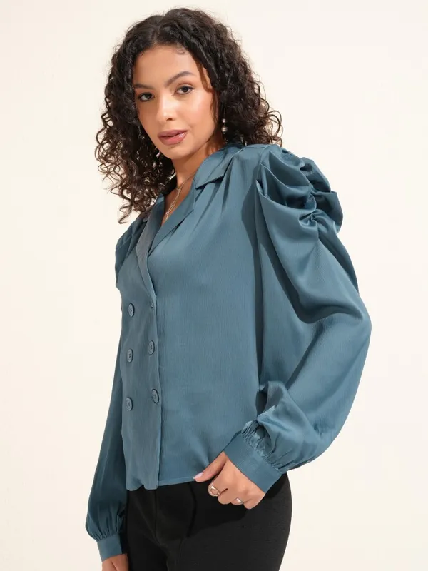 Tokyo Talkies Women Grey Solid Wrap Blazer Top