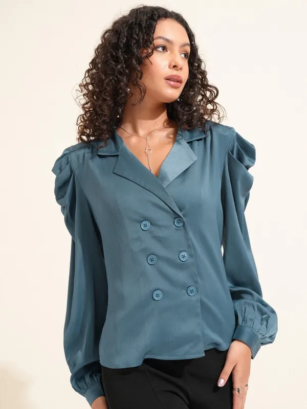 Tokyo Talkies Women Grey Solid Wrap Blazer Top