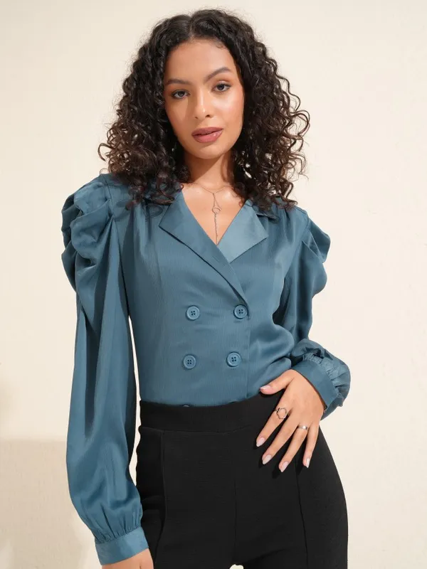 Tokyo Talkies Women Grey Solid Wrap Blazer Top