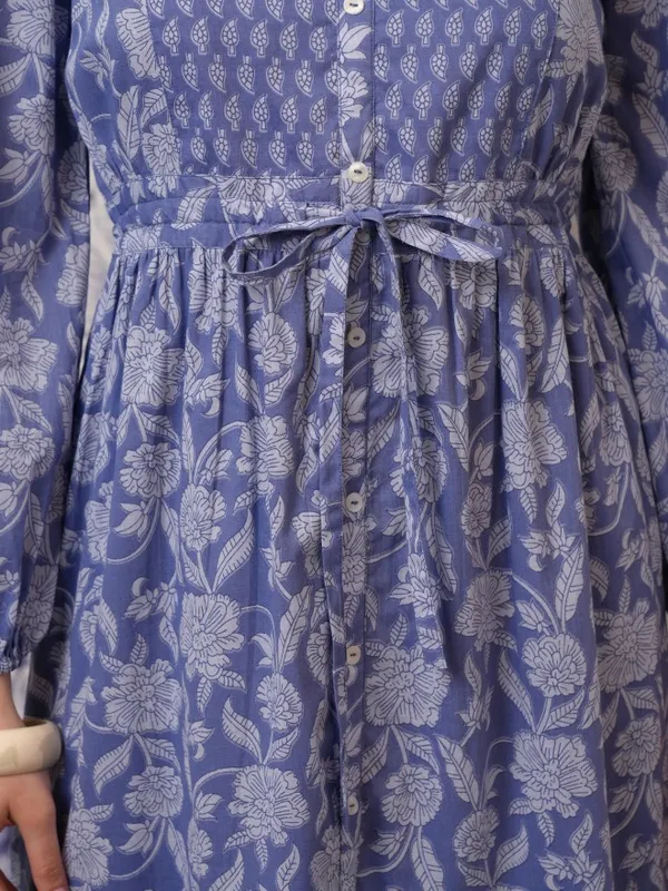Vishudh Women Blue Printed Fit and Flare Dress