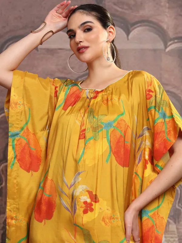 Vishudh Women Mustard Printed Kurta With Trousers