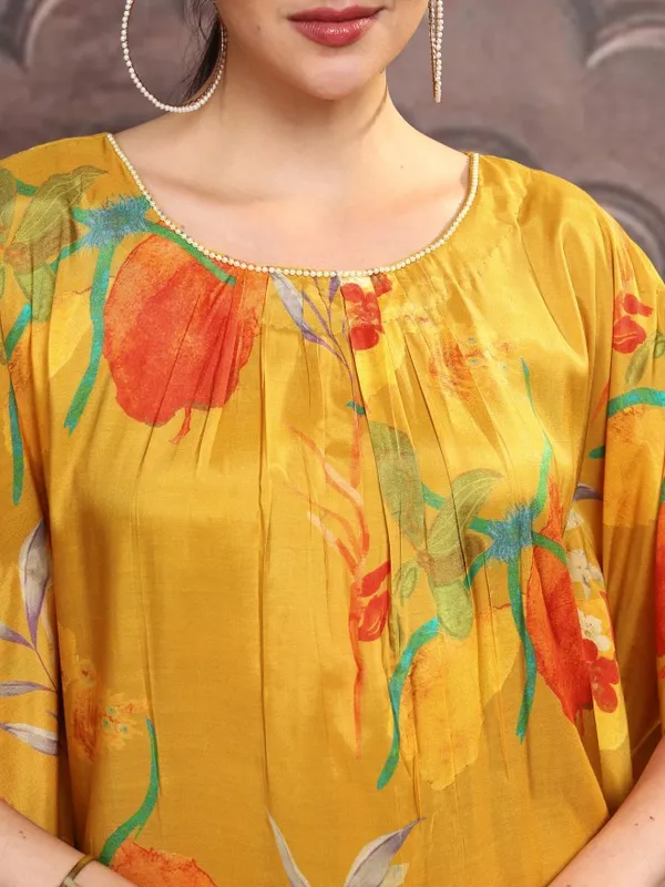 Vishudh Women Mustard Printed Kurta With Trousers