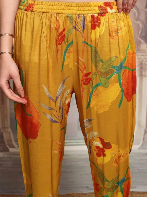 Vishudh Women Mustard Printed Kurta With Trousers