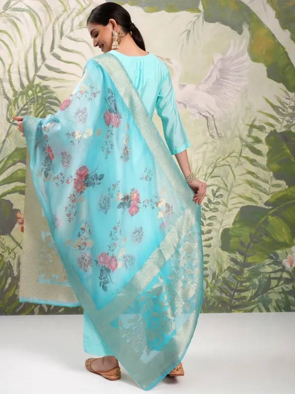 Vishudh Women Blue Embroidered Kurta With Trouser And Dupatta