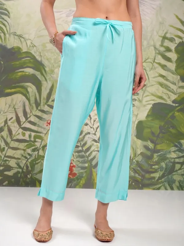 Vishudh Women Blue Embroidered Kurta With Trouser And Dupatta