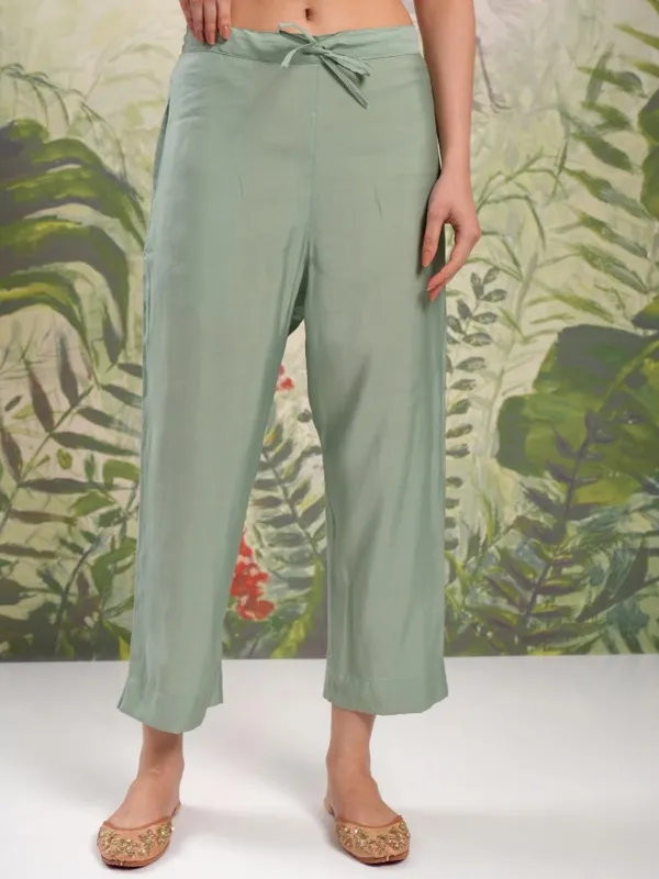 Vishudh Women Green Embroidered Kurta With Trouser And Dupatta