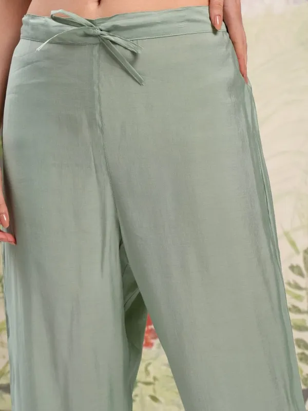 Vishudh Women Green Embroidered Kurta With Trouser And Dupatta