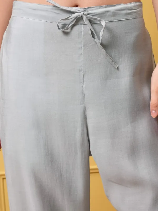 Vishudh Women Grey Embroidered Kurta With Trouser And Dupatta