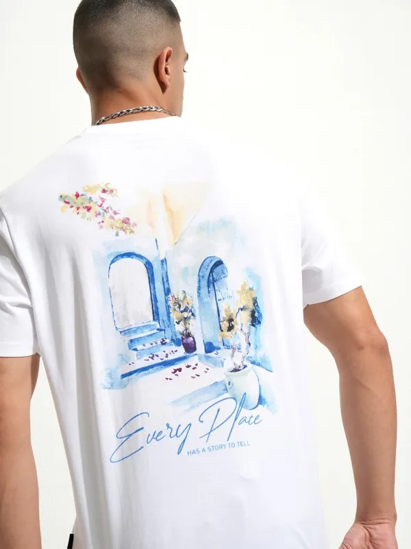 Highlander Men White Printed Round Neck T-Shirt
