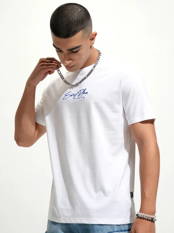 Highlander Men White Printed Round Neck T-Shirt