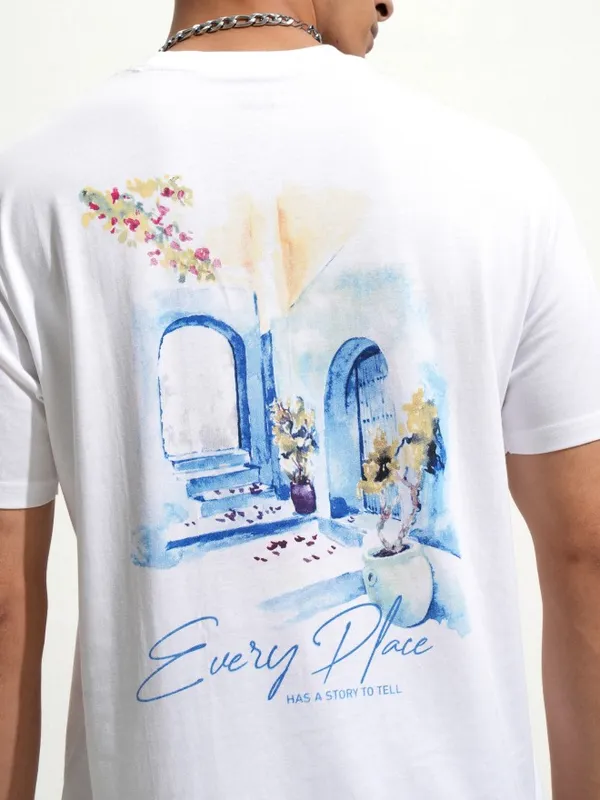 Highlander Men White Printed Round Neck T-Shirt
