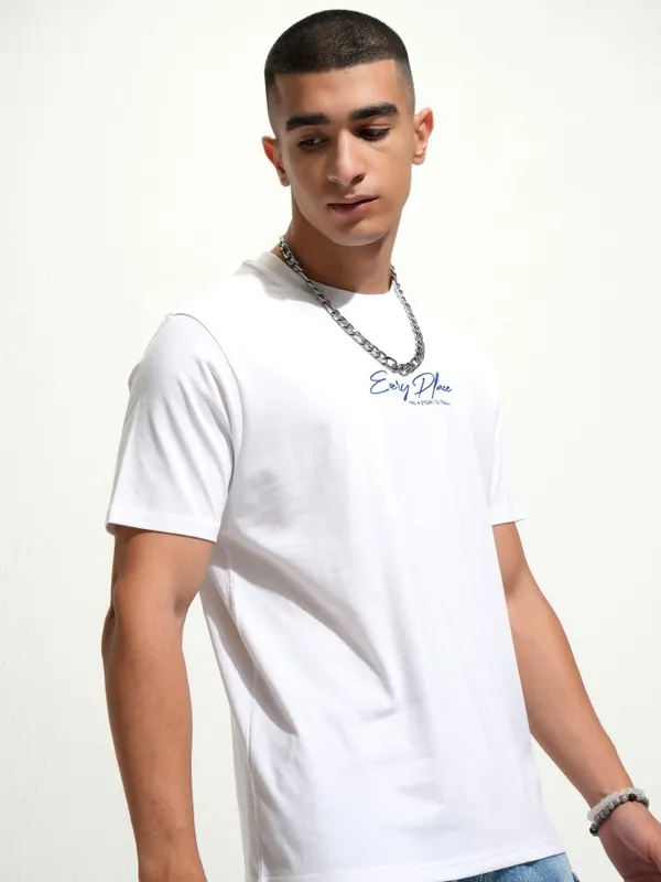 Highlander Men White Printed Round Neck T-Shirt