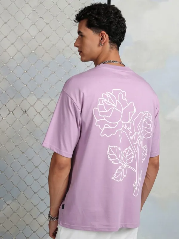 Highlander Men Mauve Printed Round Neck T-Shirt