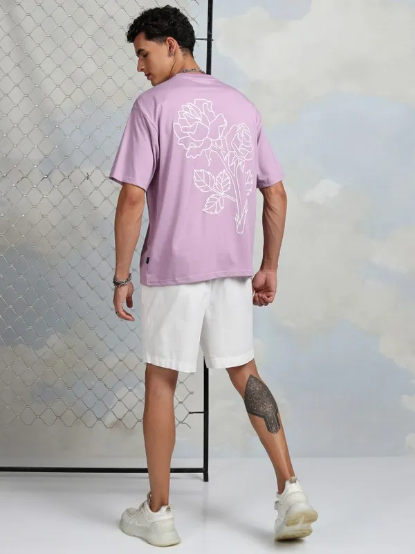 Highlander Men Mauve Printed Round Neck T-Shirt