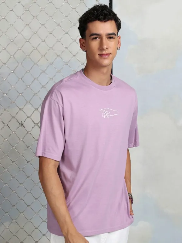 Highlander Men Mauve Printed Round Neck T-Shirt
