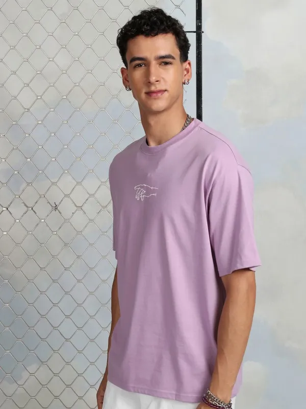 Highlander Men Mauve Printed Round Neck T-Shirt