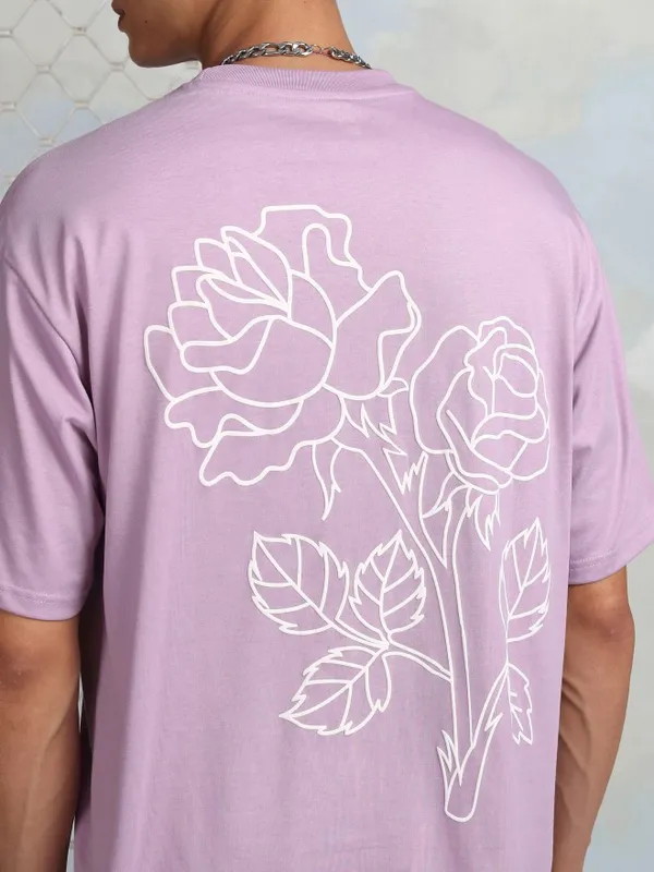 Highlander Men Mauve Printed Round Neck T-Shirt
