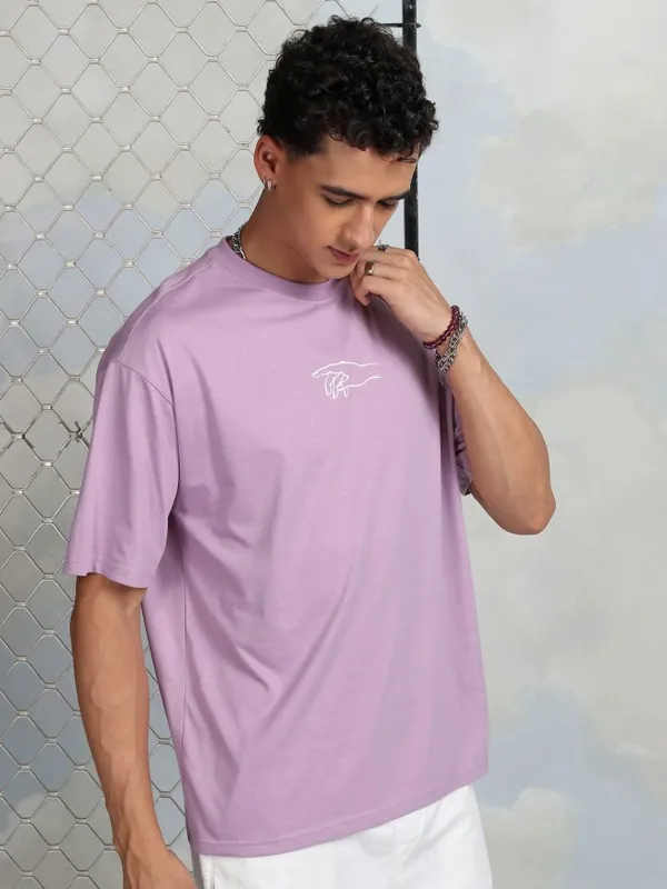 Highlander Men Mauve Printed Round Neck T-Shirt