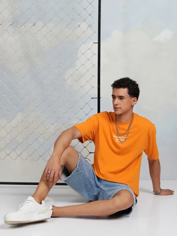 Highlander Men Orange Printed Round Neck T-Shirt