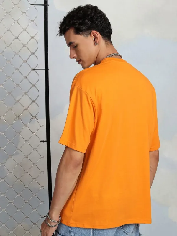 Highlander Men Orange Printed Round Neck T-Shirt